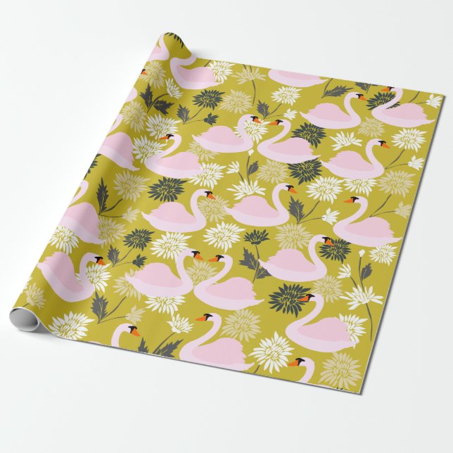 Pink Swan Wrapping Paper (Unrolled)