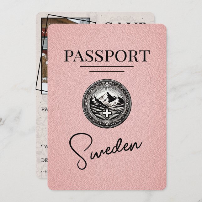 Pink Sweden Passport Save The Date (Front/Back)