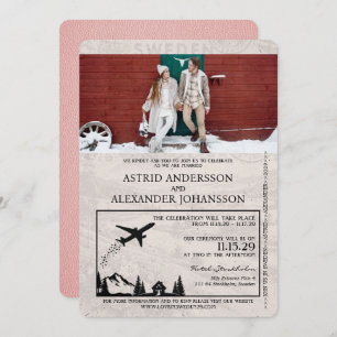 Pink Sweden Passport Wedding Invitation
