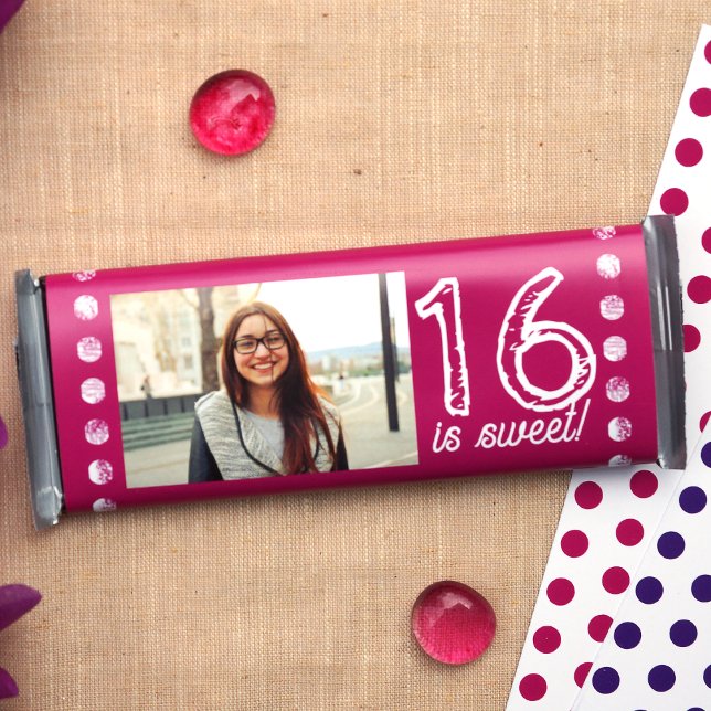 Pink Sweet 16 Birthday Candy Bar Wrapper (hot pink sweet 16 sixteen candy bar wrapper, party chocolate bar wrapper personalized customized)