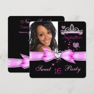 Pink Sweet 16 Birthday Diamond Tiara Photo 2 Invitation