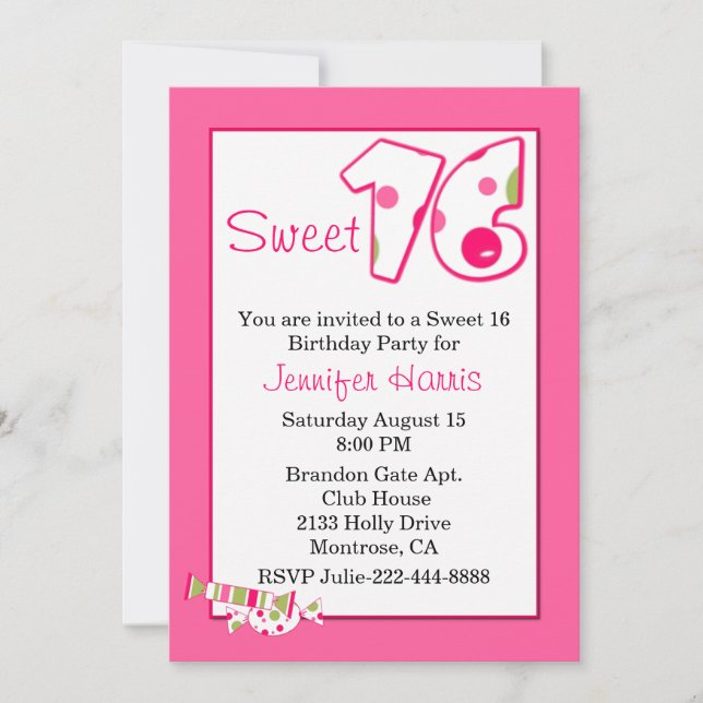 Pink Sweet 16 Birthday Party Invitation (Front)
