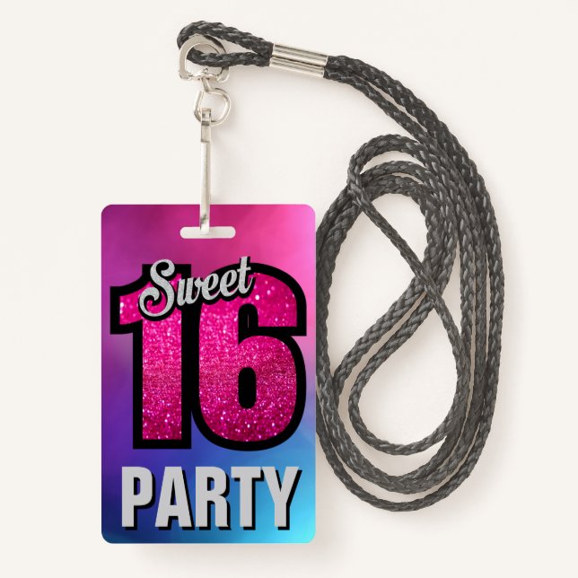 Pink Sweet 16 Birthday Party Invitation ID Card ID Badge (Front with Lanyard)