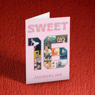 Pink Sweet 16 Birthday Photo Card