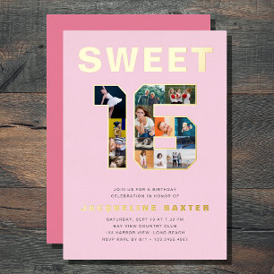 Pink Sweet 16 Birthday Photo Gold