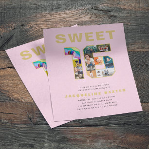 Pink Sweet 16 Birthday Photo Gold Flyer