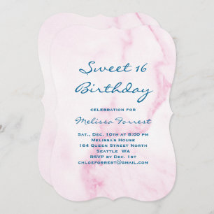 Pink Sweet 16 Marble Birthday Invitation