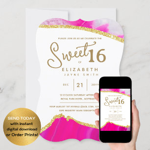 Pink SWEET 16 Modern Unique 16th Birthday Invitation