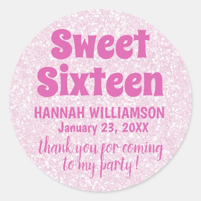 Pink Sweet 16 Party Thank You Stickers (Front)