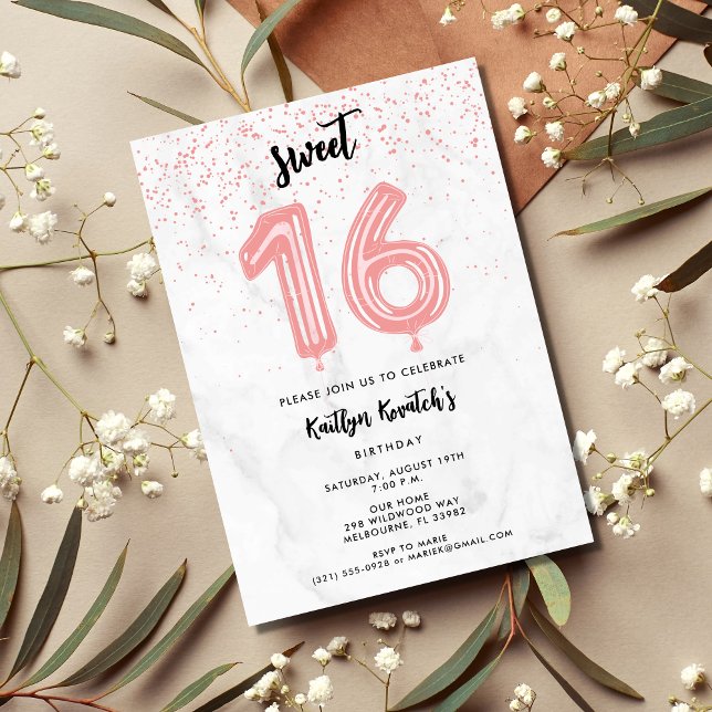 Pink Sweet 16 Sixteenth Birthday Party Invitation (Creator Uploaded)