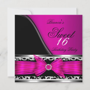 Pink Sweet 16 Sweet Sixteen Leopard Black Invitation