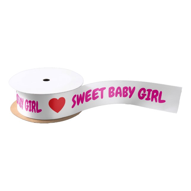Pink Sweet Baby Girl Red Hearts Satin Ribbon (Spool)