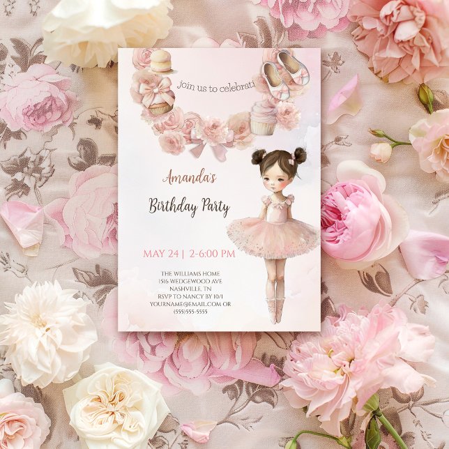 Pink Sweet Ballerina Birthday Invitation (Creator Uploaded)