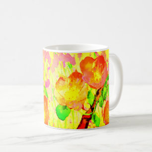 Pink Sweet Briar Flowers Leaves Branch Coffee Mug