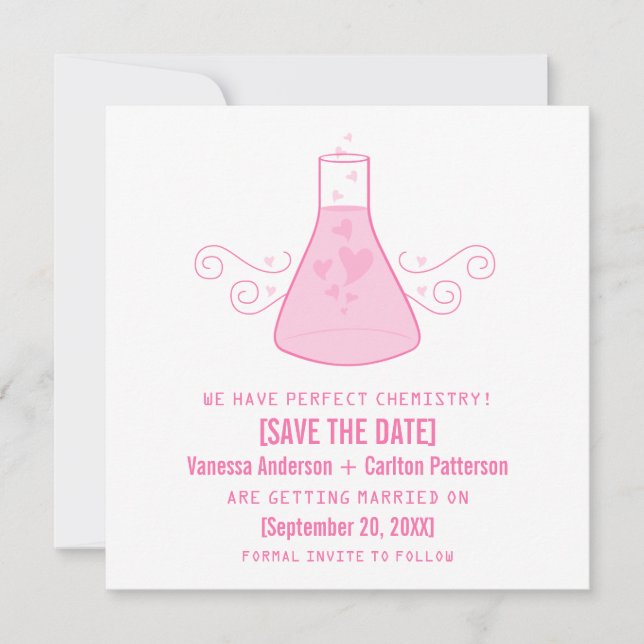 Pink Sweet Chemistry Save the Date Invite (Front)
