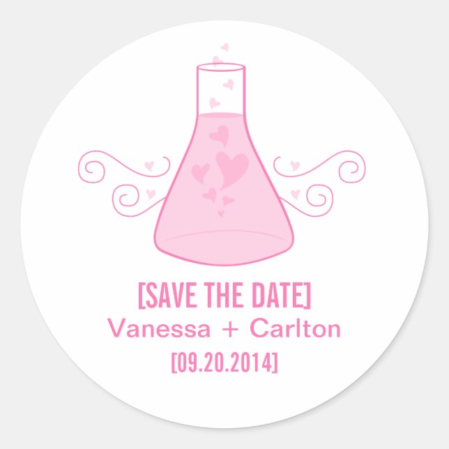 Pink Sweet Chemistry Save the Date Stickers (Front)