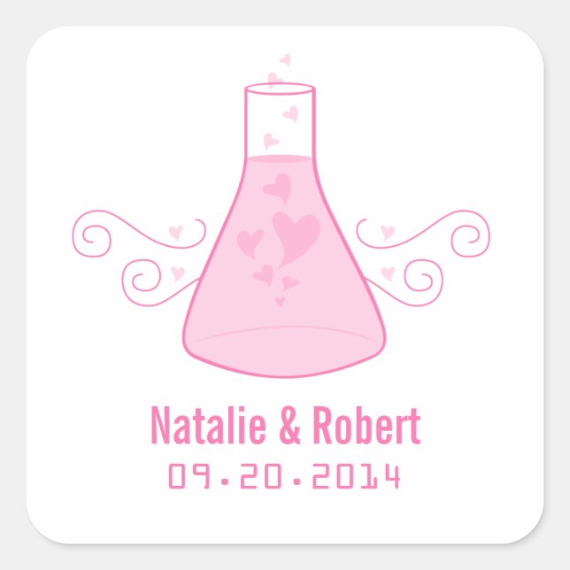 Pink Sweet Chemistry Wedding Stickers (Front)
