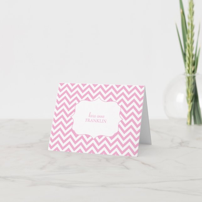 Pink Sweet Chevron Personalised Folded Note Card (Front)