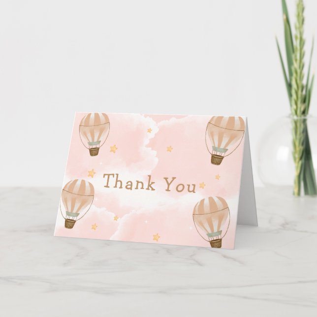 Pink Sweet Cloud Hot Air Balloon Baby Shower  Thank You Card (Front)