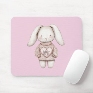 Pink Sweet Cute Bunny Pink Sweater Heart Mouse Pad