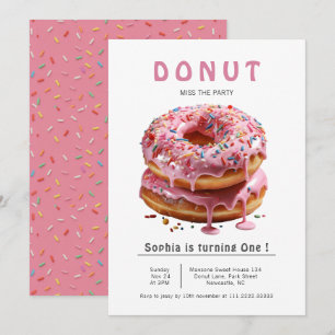 Pink Sweet Doughnut 1st Birthday  Invitation