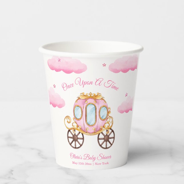 Pink Sweet Fairy Princess Carriage Baby Shower  Paper Cups (Front)