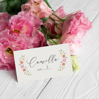 Pink Sweet Floral Baby Shower Folded Place Card