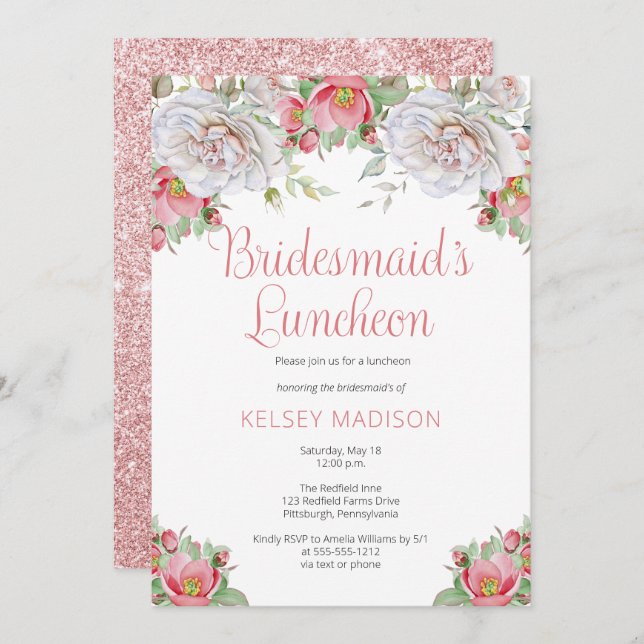 Pink Sweet Floral Blooms Bridesmaid's Luncheon Invitation (Front/Back)