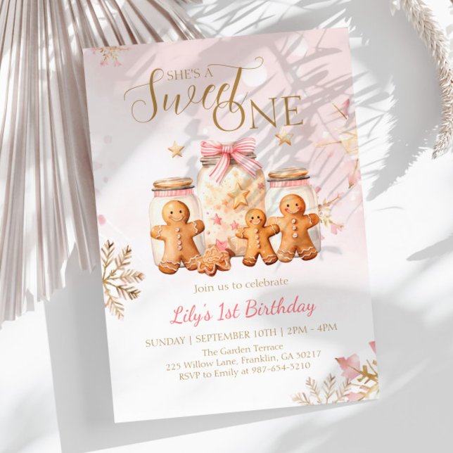 Pink Sweet Gingerbread Christmas Girl Birthday Invitation (Creator Uploaded)