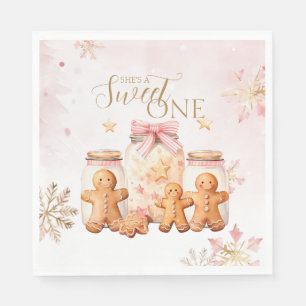 Pink Sweet Gingerbread Christmas Girl Birthday Napkin