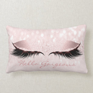 Pink Sweet Girly Makeup Lashes Hello Gorgeous Lumbar Cushion