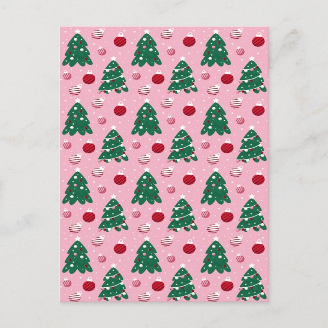 Pink Sweet Greenery Christmas Tree Holiday  Announcement Postcard (Front)