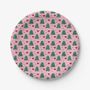 Pink Sweet Greenery Christmas Tree Holiday Paper Plate