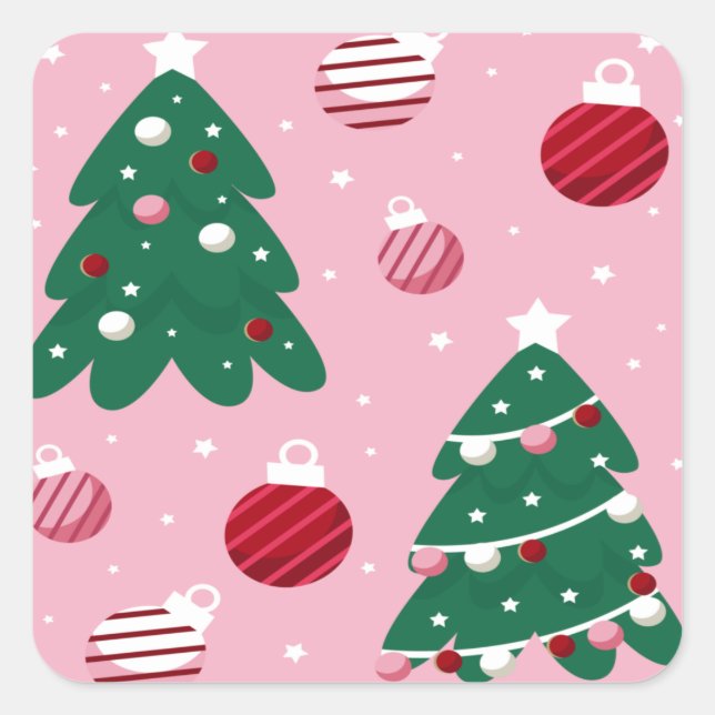 Pink Sweet Greenery Christmas Tree Holiday  Square Sticker (Front)