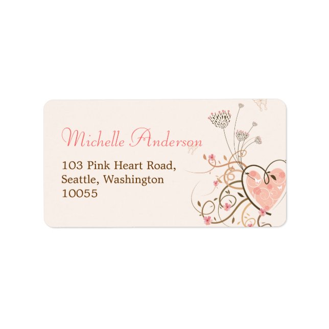 Pink Sweet Heart Butterfly Florals Address Labels (Front)