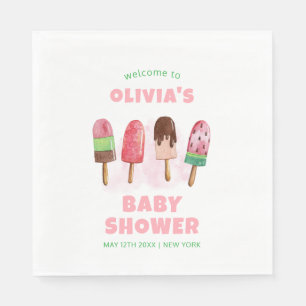 Pink Sweet Ice Cream Popcicle Baby Shower Welcome  Napkin