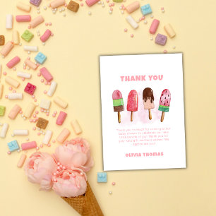 Pink Sweet Ice Cream Popcicle Baby Shower Welcome Thank You Card