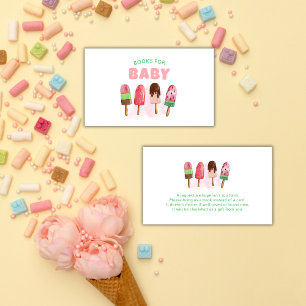 Pink Sweet Ice Cream Popcicle Books Baby Shower Enclosure Card