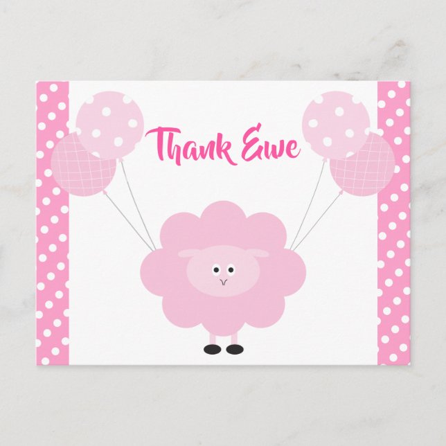 Pink Sweet Lamb Girl Baby Shower Cute Thank You Postcard (Front)
