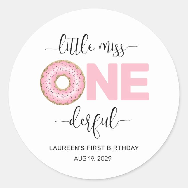 Pink Sweet Little MIss 1st Birthday  Classic Round Sticker (Front)