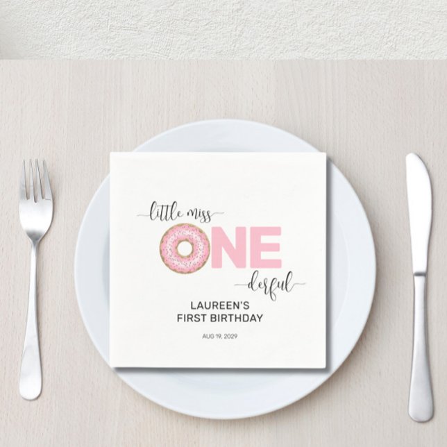 Pink Sweet Little MIss 1st Birthday  Napkin (Creator Uploaded)