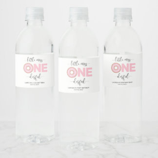 Pink Sweet Little MIss 1st Birthday  Water Bottle Label