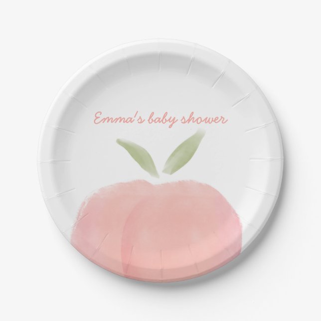 Pink Sweet Little Peach Baby Shower Paper Plates (Front)