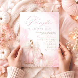 Pink Sweet Little Pumpkin Fall Girl Baby Shower Invitation
