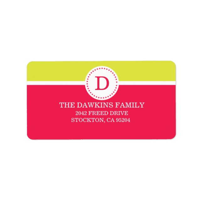 Pink Sweet Monogram Custom Monogrammed Family Label (Front)