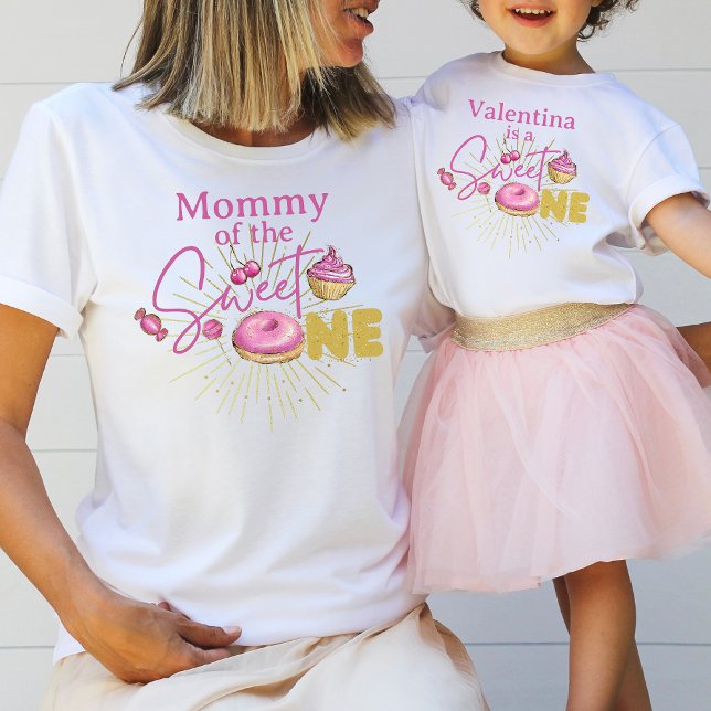 Pink Sweet One Girl's 1st Birthday Mummy Matching T-Shirt (Creator Uploaded)