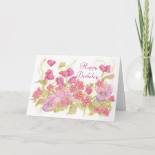 Pink Sweet Pea Flowers Pansy Garden Card