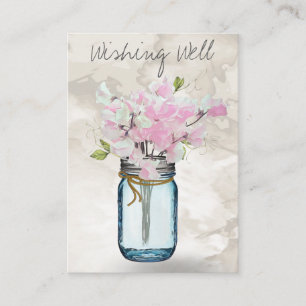 PINK SWEET PEAS MASON JAR WATERCOLOR WISHING WELL ENCLOSURE CARD