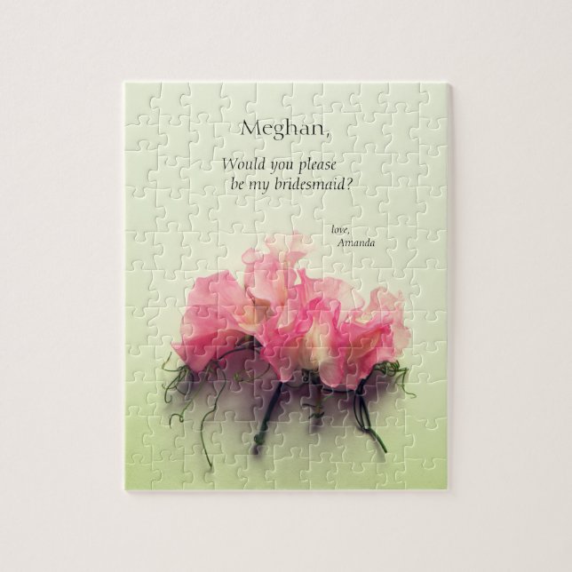 Pink sweet peas with tendrils bridesmaid proposal jigsaw puzzle (Vertical)