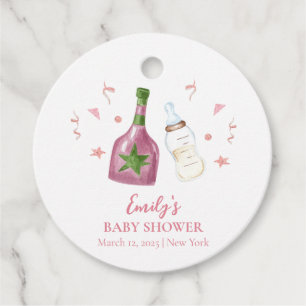 Pink Sweet Poppin Champagne Bottles Baby Shower Favour Tags
